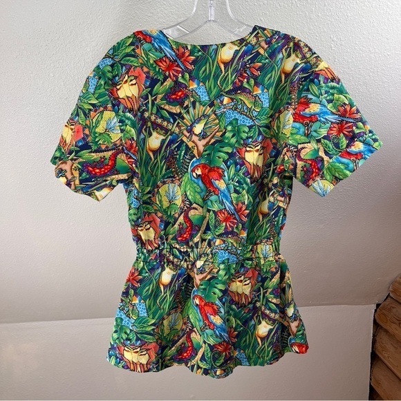 SCRUB MED BirdJungle  motif Scrub Tops. Size 2/4. 100% Cotton. 2 Front Pockets - Picture 6 of 10
